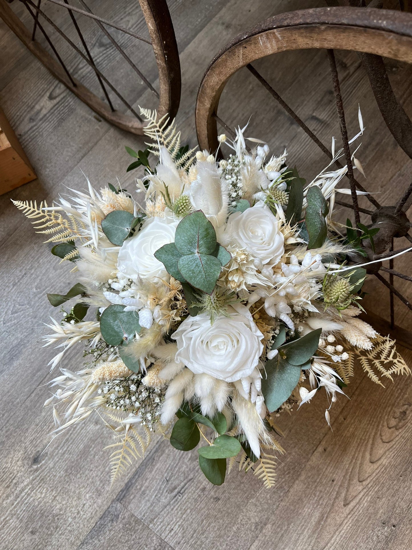 Ensemble bouquet de fleurs séchées / épingle pour hommes / couronne de cheveux / roses bouquet de mariée fleurs séchées mariage boho