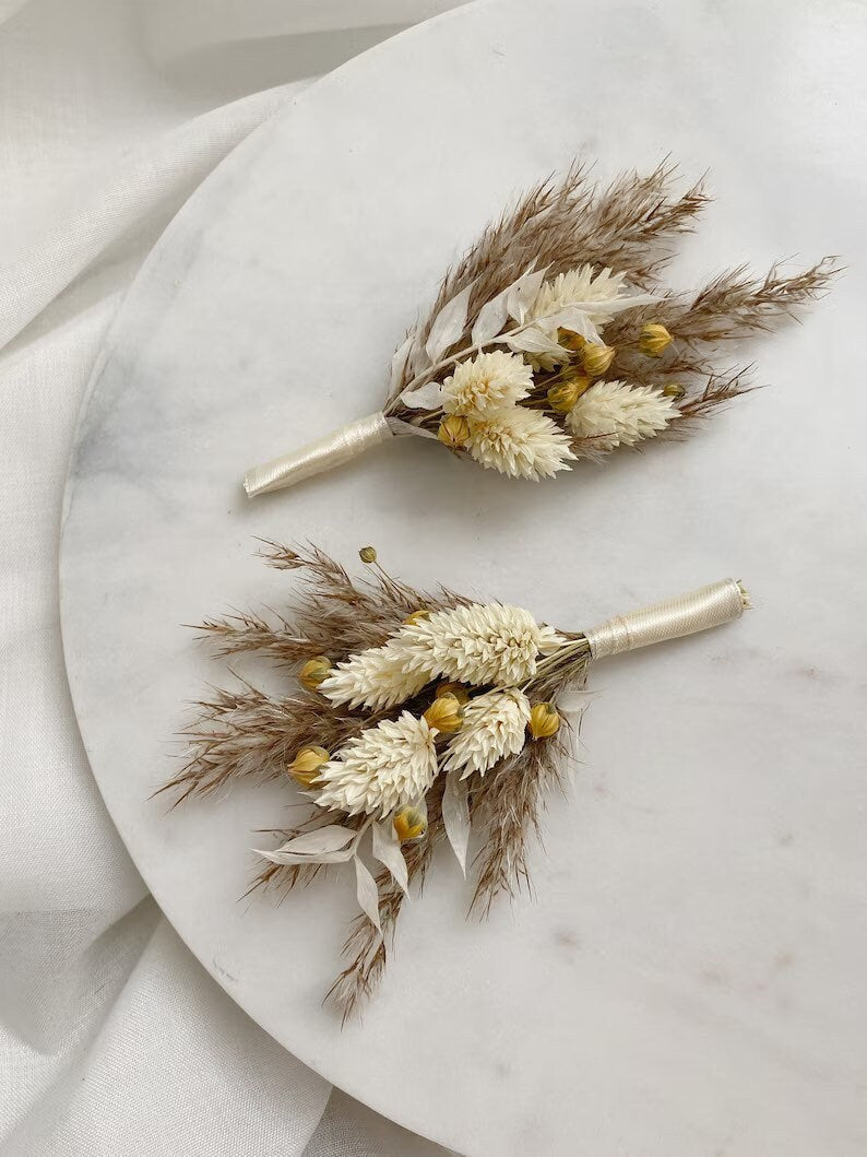 ELSA boutonniere white cream preserved groom accessories, wedding DYI