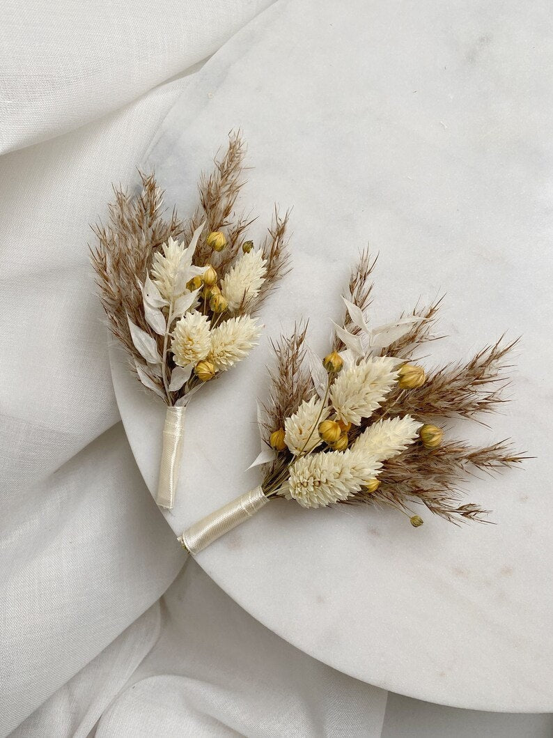 ELSA boutonniere white cream preserved groom accessories, wedding DYI