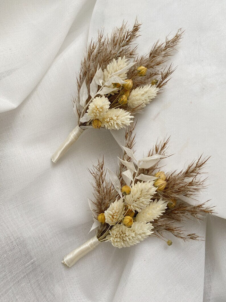 ELSA boutonniere white cream preserved groom accessories, wedding DYI