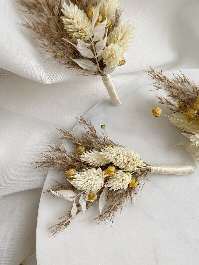 ELSA boutonniere white cream preserved groom accessories, wedding DYI