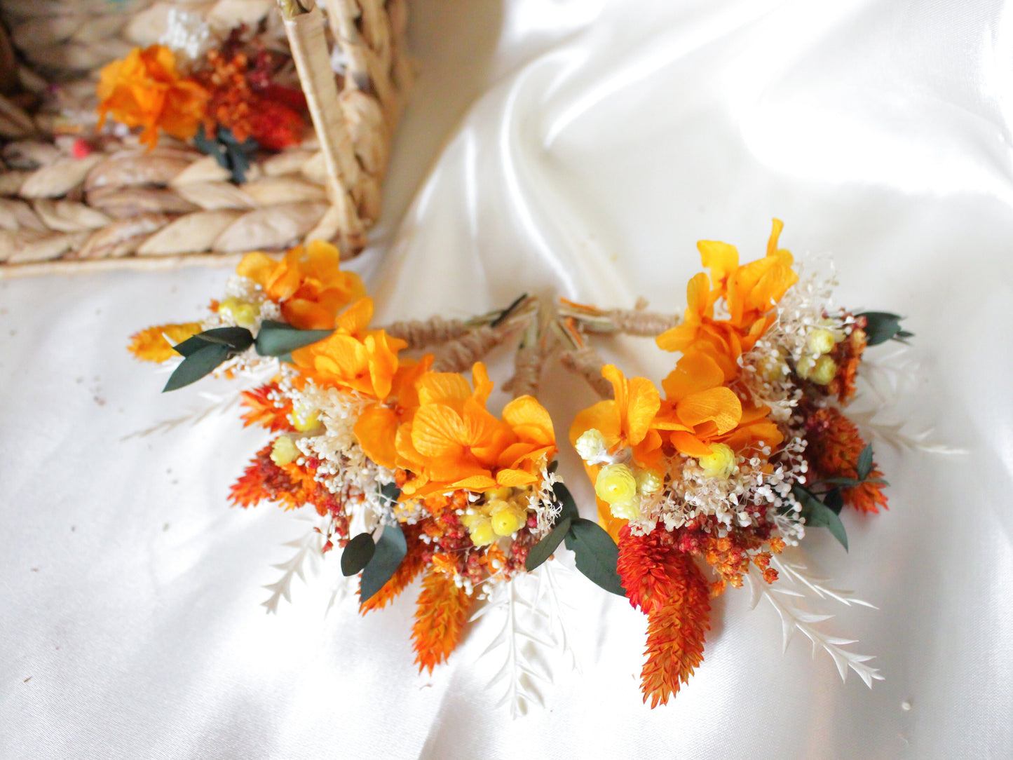 AURA-Hochzeitsknopfloch für Braut und Bräutigam, Terrakotta-Orange-Boutonniere für die Hochzeit