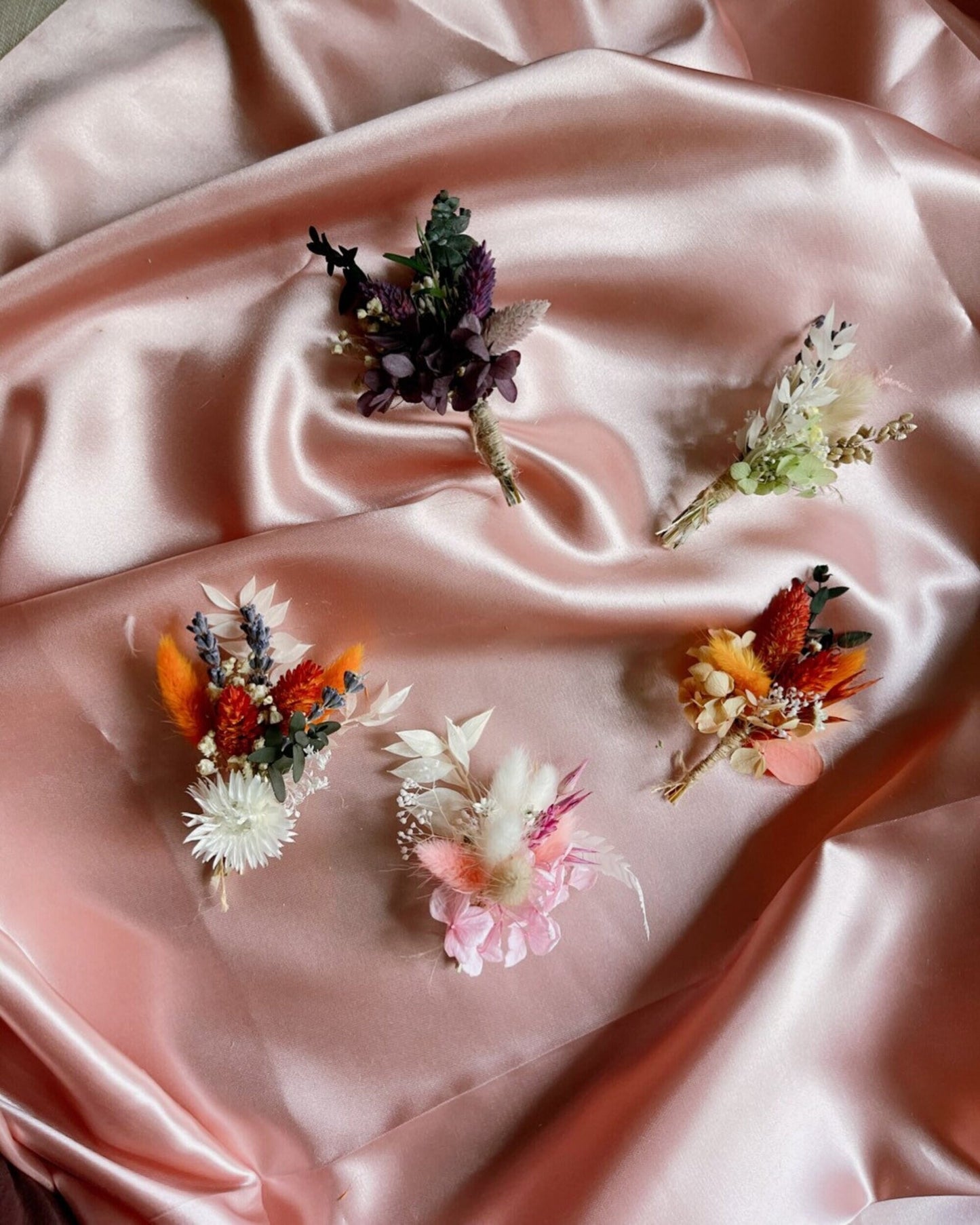 Packung mit 5 Knopflöchern, konservierte Laubmischung, getrocknete Blumen für Braut und Bräutigam