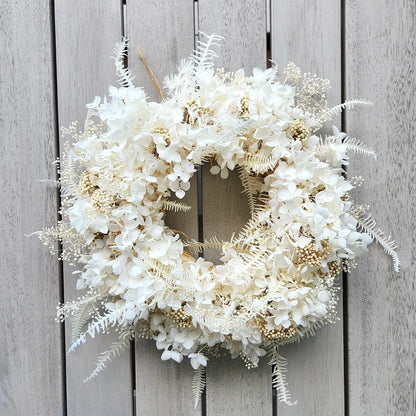 Couronne de fleurs séchées en ivoire, décoration murale, décoration de la maison, idées cadeaux