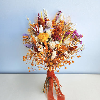 Bouquet de mariage rustique de fleurs séchées, thème d’automne, fleur de mariage