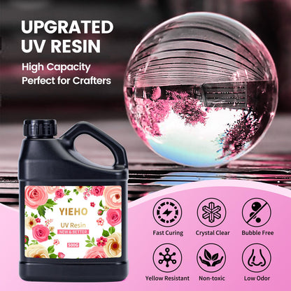 YIEHO 300g Résine UV Transparente, Claire, Dure Resine uv pour Bijoux Artisanat d'art DIY Résine Epoxy UV pour la Fabrication de Bijoux Artisanaux