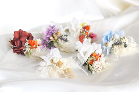 Pack de 6 boutonnières de mariage pour la mariée et le marié, boutonnière de différentes couleurs pour le mariage