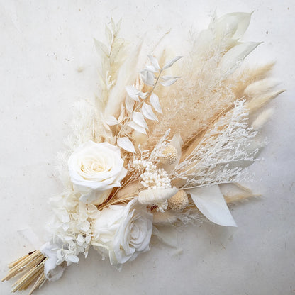 White Dried Flower Bouquet, Ivory Wedding Bouquet, Wedding Flower Arrangement, Interior Decoration