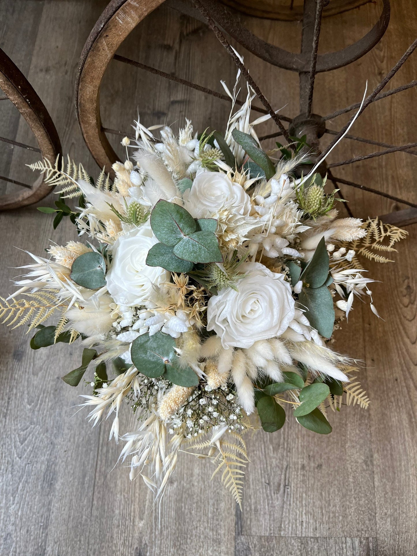 Ensemble bouquet de fleurs séchées / épingle pour hommes / couronne de cheveux / roses bouquet de mariée fleurs séchées mariage boho 