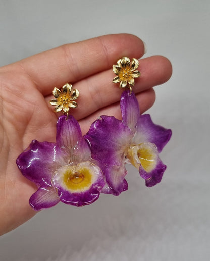 Classe de boucle d'oreille florale d'orchidée bricolage en résine