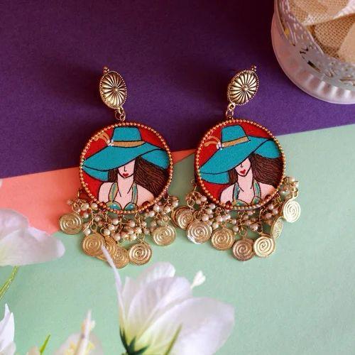 Hand-painted wooden earrings