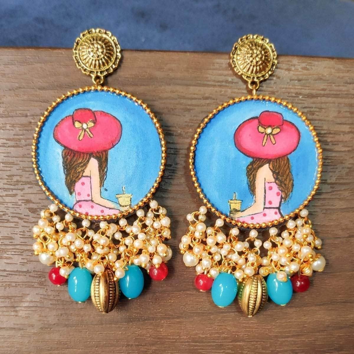 Hand-painted wooden earrings